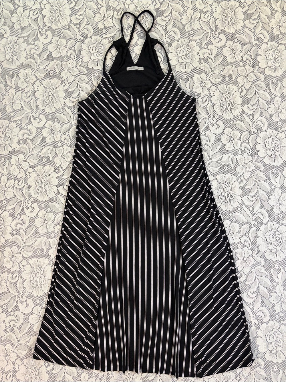 Athleta Mixed-Stripe Halter Swing Dress - Black & White, Size Medium